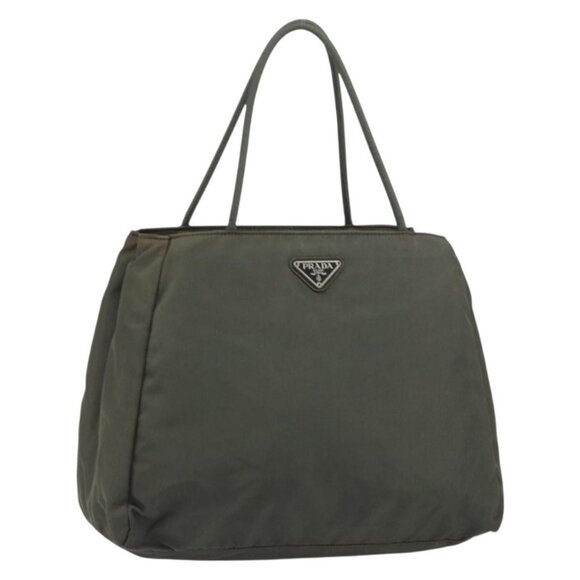 Prada Handbags - PRADA Hand Bag Nylon Khaki Silver Auth ti3533